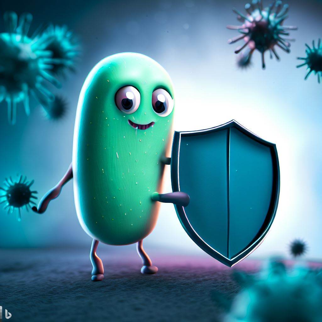 Bacterium with a shield preventing viral attacks | The Phage Bacterium holding a shield that prevent them from being attacked by viruses